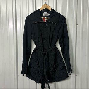 Hilary Radley Black Belted Rain Jacket Windbreaker Coat Women Medium Casual